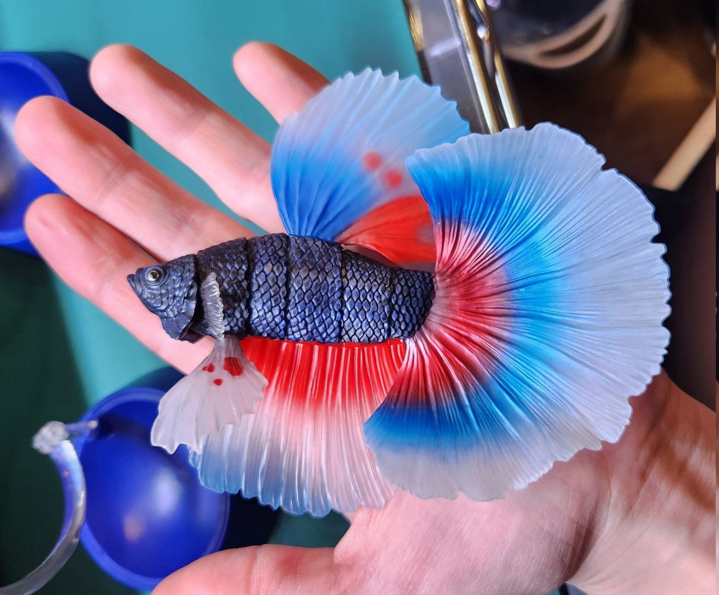 Siamese fighting fish betta fish PVC mini action figure model figurine with joints (BLUE/RED)