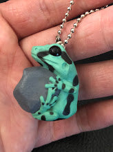 Japan Green and black poison dart frog on Rock Resin Mini Figure Figurine Model keychain