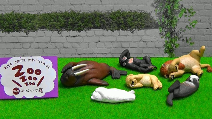 Japan ZooZooZoo Sleeping Walrus Lion Chimpanzee Sea Otter White Cat & Dog animal PVC mini figure figurine model