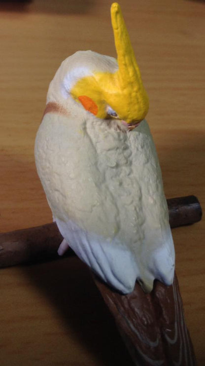 Retired Japan SHINEG Sleeping Brown Cockatoo Parrot Bird PVC mini figure figurine Model