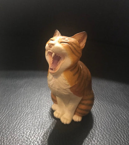 Retired Japan Yujin Shōwa Yawn Cat (Yellow/ Grey) animal PVC figure figurine model