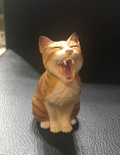 Retired Japan Yujin Shōwa Yawn Cat (Yellow/ Grey) animal PVC figure figurine model