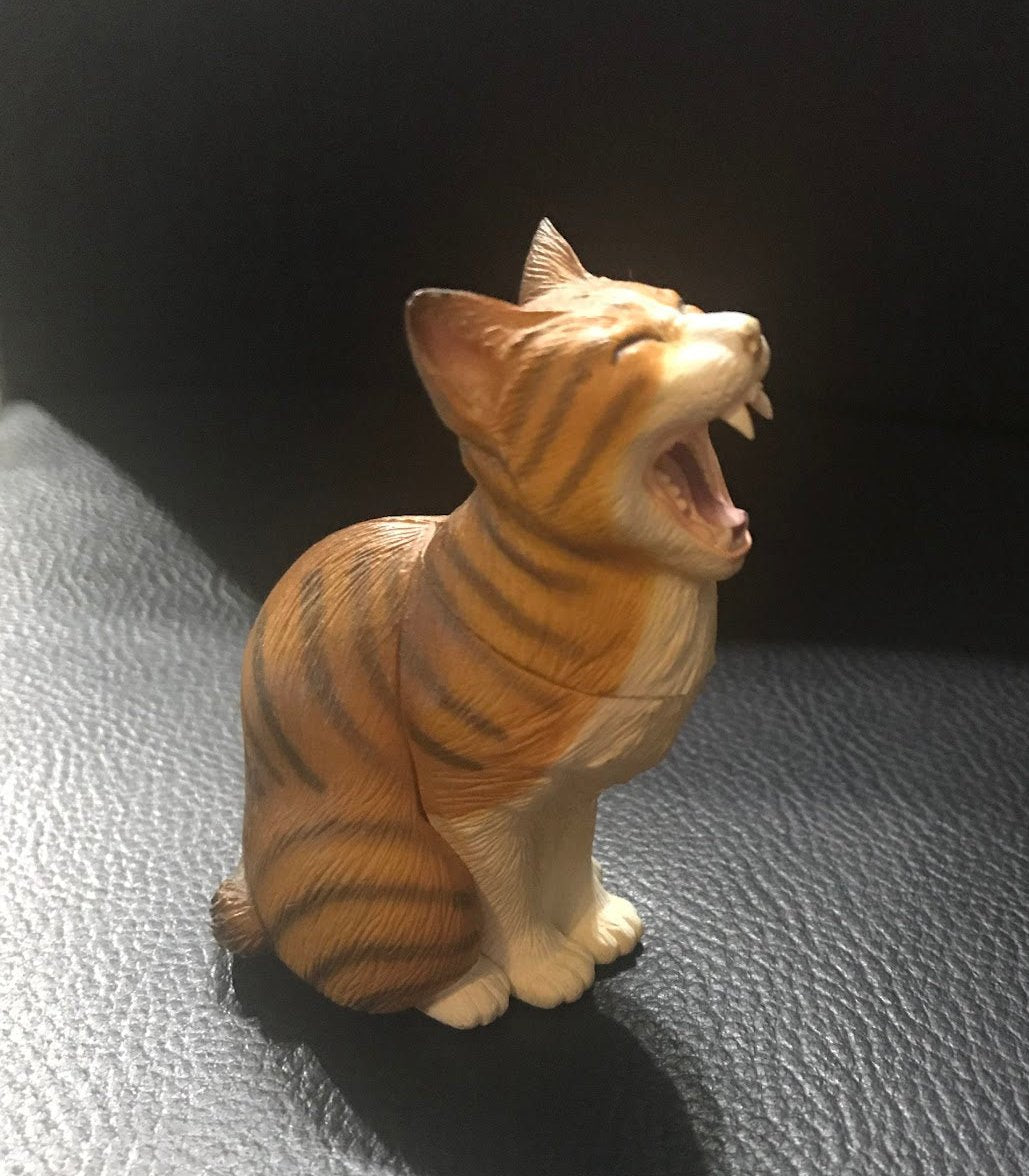 Retired Japan Yujin Shōwa Yawn Cat (Yellow/ Grey) animal PVC figure figurine model