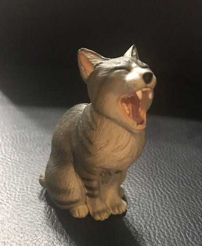 Retired Japan Yujin Shōwa Yawn Cat (Yellow/ Grey) animal PVC figure figurine model