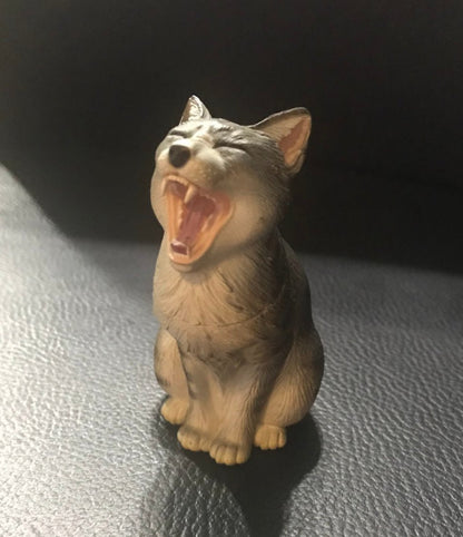 Retired Japan Yujin Shōwa Yawn Cat (Yellow/ Grey) animal PVC figure figurine model