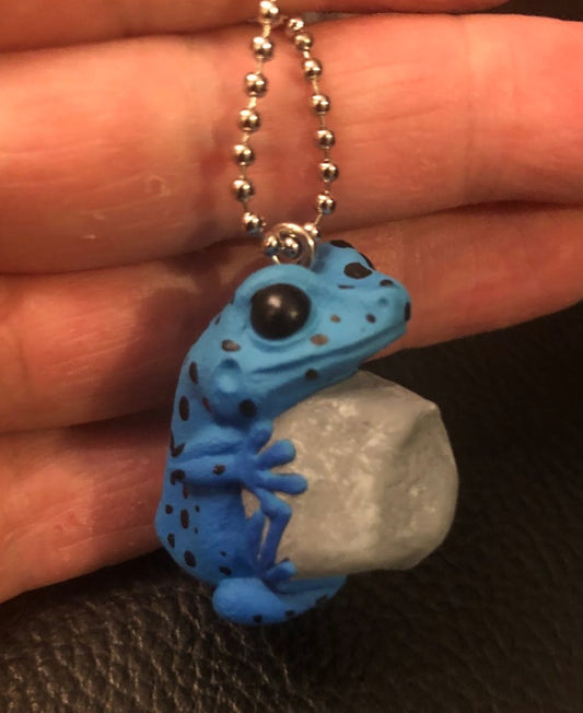 Japan Cobalt Blue poison dart frog on Rock Resin Mini Figure Figurine Model keychain