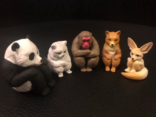 Retired Japan crouching Panda Shiba Inu Dog Macaque Monkey Cat &amp; Fennec Fox animal PVC Mini Figure Figurine Model