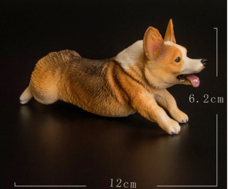 Solid PVC Running Corgi Dog Figurine Figure Model 12cm X 6.2cm