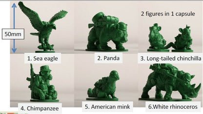 Japan Green Green Army 2 Animal Soldier PVC Figure Chimpanzee Rhino Panda 7 pcs