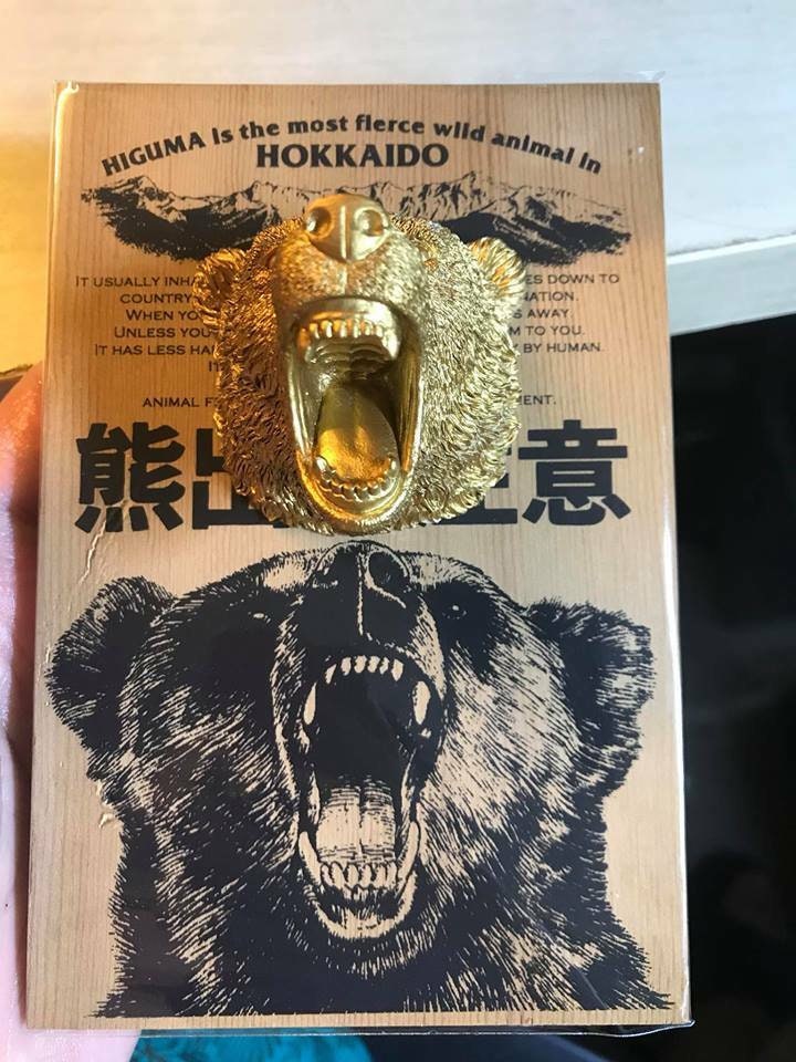 Japan HOKKAIDO Grey Brown bear head Resin figure figurine with magnet (post card)