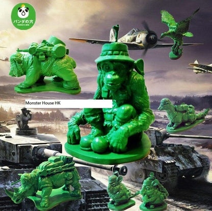 Japan Green Green Army 2 Animal Soldier PVC Figure Chimpanzee Rhino Panda 7 pcs