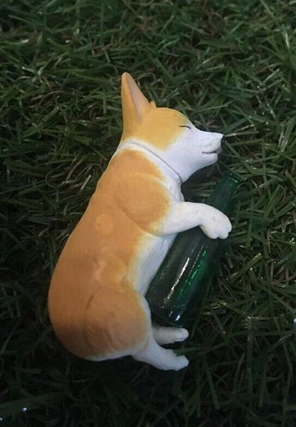 Drunk Corgi Dog PVC Mini Figurine Model Figure