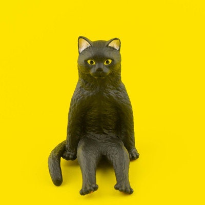 KItan Club Sitting Black Cat Kitten Animal PVC Mini Figurine Figure model (large size H6cm)