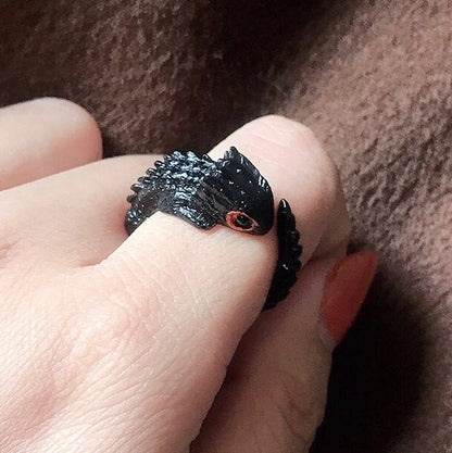 Custom Made Red eye Crocodile skink lizard animal Enamel Ring