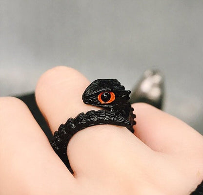 Custom Made Red eye Crocodile skink lizard animal Enamel Ring