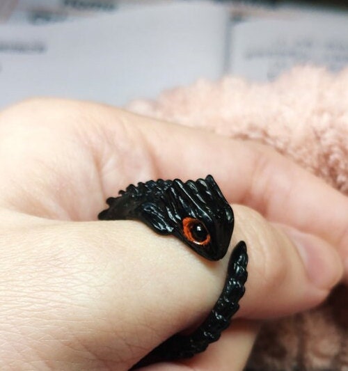 Custom Made Red eye Crocodile skink lizard animal Enamel Ring