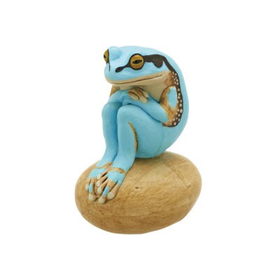 Japan Blue Japanese tree frog in thought on rock PVC mini Figure Model Figurine