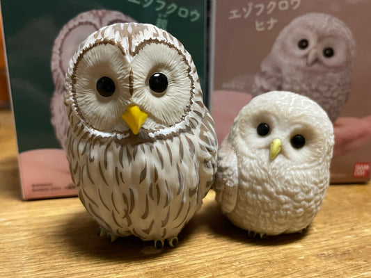 Japan Ural owl family set Bird PVC hollowed figure model toy (parent and chick)