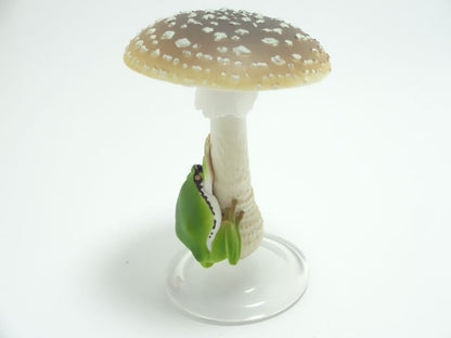 Japan Green Tree Frog on Mushroom PVC mini figure figurine model B