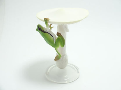 Japan Green Tree Frog on Mushroom PVC mini figure figurine model D